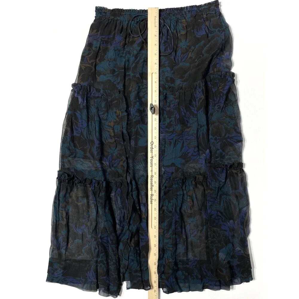 NWT $350 Coach Silk Skirt Tiered Front Slits Black Blue Floral Women Size 2 (A6)